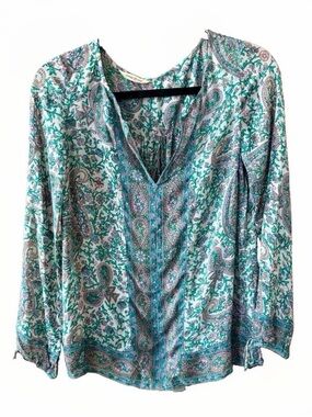 Lucky semi sheer paisley long sleeve top size medium